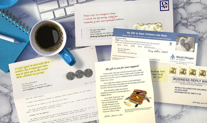 Direct mail materials on a desk